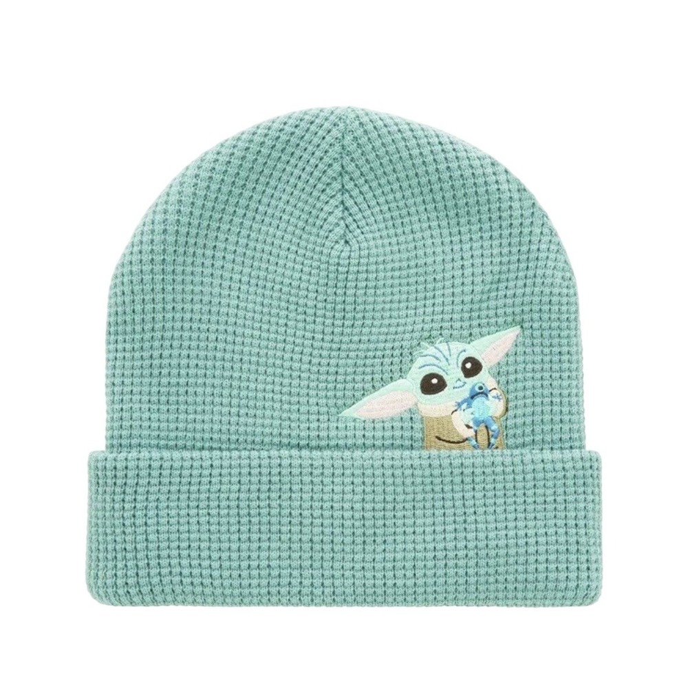 Star Wars Beanie Hat Disney The Mandalorian Grogu Baby Waffle Knit Sage Green